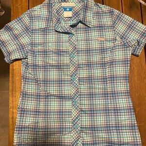 Kids Columbia Aqua and Navy Plaid Shirt
